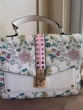 Aldo White Floral Top-Handle Crossbody with Pink Studded Strap